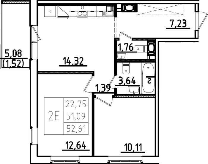 2-комнатная квартира 56.17 м², 8/9 эт., ЖК «IQ Гатчина 3»